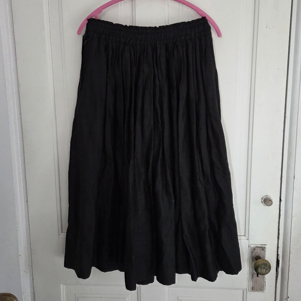 Neiman Marcus Vintage Linen Black Midi Skirt